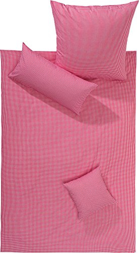 Lorena Bettwäsche Flanell buntgewebt rot-weiß Größe 155x220 cm (80x80 cm)