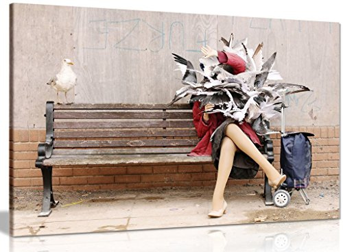 Seagulls Attack Banksy Dismaland Canvas Wall Art Picture Print (12x8in)