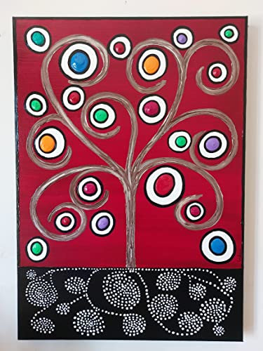 DORON ARTE QUADRO MODERNO ASTRATTO DIPINTO a mano TELAIO GALLERY BORDI DIPINTI - ALBERO DELLA VITA - 50x70x4 cm -RIF04