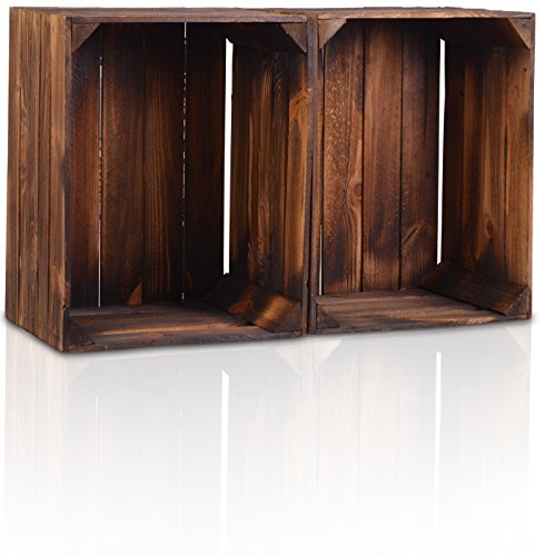 CHICCIE 2 Set Holzkiste im Vintage Look geflammt dunkel 50x40x30cm - Obstkiste