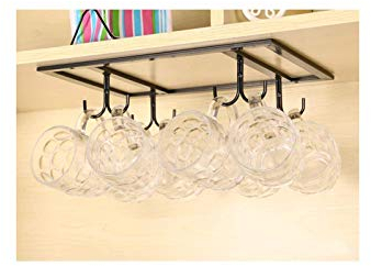 HOMIXES 8 Hooks Mug Holder Cup Hanger Under Shelf Cabinet Stainless Steel Glassware Storage Rack for Kitchen Bar