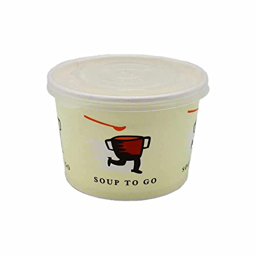 BAMI EINWEGARTIKEL 100 Becher + 100 Deckel Soup-to-Go Einweg Suppenschüssel Eintopf Thermobecher Pappe 16oz / 450ml