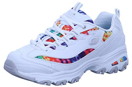 Skechers Damen D'lites Summer Fiesta Low-Top Sneakers, White Leather Multi Mesh White Trim, 37 EU
