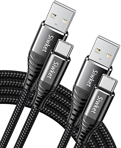 Siwket USB C Cable Type C Fast Charging Cable,[2-Pack 1M+2M] Braided USB C Fast Charger Cord 3A Data Sync for Samsung Galaxy S20/10/9,Note 9/8,LG G5,Sony Xperia,Moto G7,Switch,HTC.Macbook & More Black