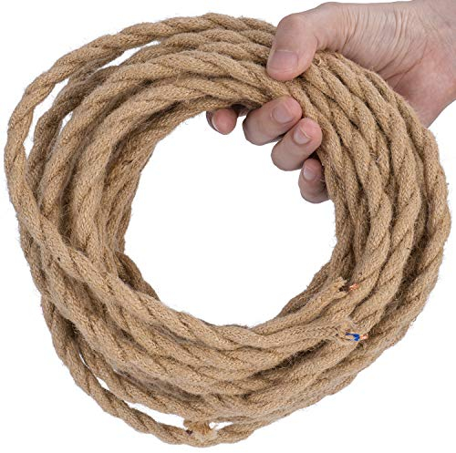 DiCUNO 20 Metri di cavo tessile in lino vintage, Cavo elettrico in tessuto flessibile a 2 conduttori da 0,75 mm² retrò, Corda intrecciata industriale per appendere e progetto fai-da-te