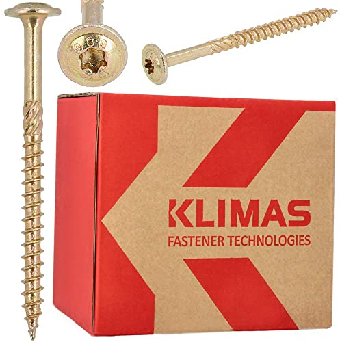 KLIMAS Holzschrauben Torx Tellerkopfschrauben 6,0 x 100 mm 100 Stück | Unterlegscheiben Schrauben Terrasenschrauben Universalschrauben Dachkonstruktion Set TX Gelb