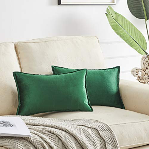 OMMATO Kissenbezug 30x50 cm Grün Kissenbezüge Samt dekorative Kissenhülle 2er Set Dekokissen für Sofa Schlafzimmer Wohnzimmer Auto