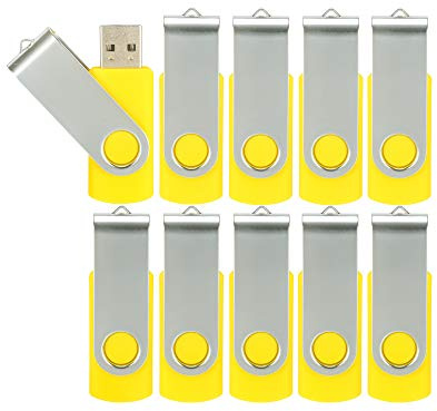 Alihelan 10pcs 16GB USB Flash Drives USB 2.0 Thumb Drive Bulk Swivel Memory Stick 16 GB Fold Storage Jump Drive Zip Drive, 10 Pack Yellow
