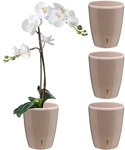 Santino 4er-Set Orchideentopf D 15cm Selbstbewässernder Topf mit Dochtsystem und Wasserstandsanzeige für den Innenbereich - Sand - 2L