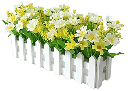 Marooma Artificial Flowers in Picket Fence Pot - Fake Jumping Orchid Chrysanthemum Plants - Mini Potted Plant for Indoor Farmhouse Wedding Home Decor(Tender green)