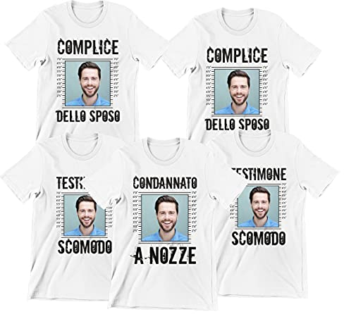 Incidiamo Pacchetto Magliette Personalizzabili T-Shirt Addio al Celibato Condannato a Nozze - Carica la Foto dello Sposo su Tutte Le t-Shirt - Gadget Addio al Celibato