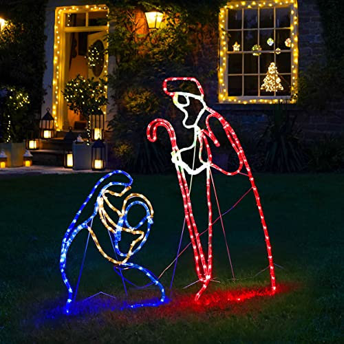 Festive Lights - 1m Mary and Joseph Christmas Silhouette Figures - 264 Multicoloured LEDs - Mains Powered Freestanding Indoor Outdoor Nativity Rope Light Motif Decoration