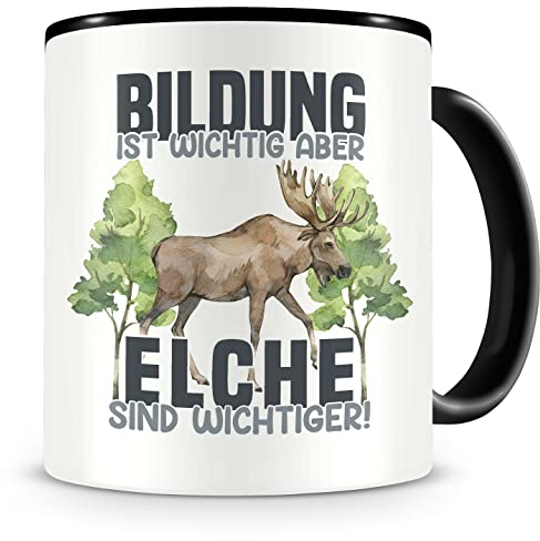 Samunshi® Elch Tasse mit Spruch Bildung Wichtig Elche Wichtiger Geschenk für Elch Fans Kaffeetasse Lustige Tassen zum Geburtstag 300ml