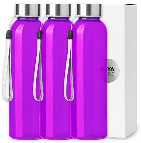 ShyaWorld Glasflasche mit Kordelzug, 500 ml, transparent, Gewindestopfen aus Edelstahl, Einzelboxen pro Flasche