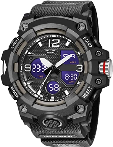 Digitale Armbanduhr Herren Militärische Sportuhr Analog Digitaluhr 50M Wasserdicht Outdoor Uhr mit Licht Alarm Kalender Stoppuhr für Männer Jungen Groß
