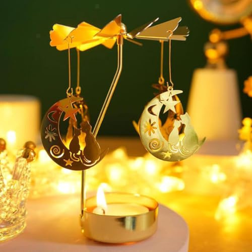 Geschenke zum Muttertag für Mama, drehbarer Kerzenhalter, rotierender Karussell-Teelichthalter, einzigartiges Geburtstagsgeschenk für Frauen, Mama, Schwester, Weihnachten, Valentinstag (Moon Cat)