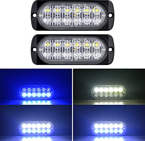 Willpower 2 Stück 12 LED Stroboskoplicht, Notfall, Blau, Weiß, Seitenmarkierungsleuchten, Auto, 12 V, 24 V, LED-Lichtleiste, Blinklicht, Sicherheit für Anhänger, Nutzfahrzeuge, Boote, Traktor,