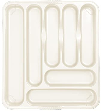JMS we create smile Compact Cutlery Organiser Tray High Grade Durable Plastic Compartment Cutlery Storage Stand Holder Caddy Organiser for Kitchen Drawers (Large, Soft Cream)