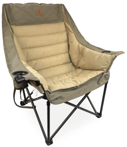 Black Sierra Deluxe Padded Camping Chair for Sports & Outdoors, Oversize XL Outdoor Folding Chair Supports 400 lbs, Heavy Duty Seat w/Dual Cup Holders/Carry Bag Perfect for RV, Tailgating, Glamping