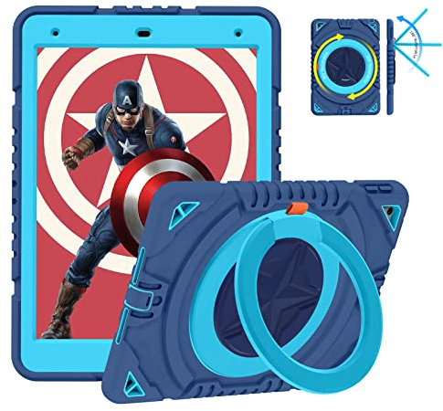 XZC iPad 9th/ 8th/ 7th Generation Case (iPad 10.2inch Case 2021/2020/2019) Heavy Duty Shockproof Bumper Cover with 360 Rotating Stand/Pencil Holder/Strap (Blue 1)