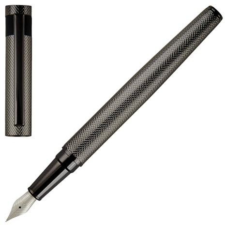 Hugo Boss Loop Diamond Füllfederhalter aus Messing in der Farbe Gun, Länge: 14,7cm, Federstärke: M, HSW3672D