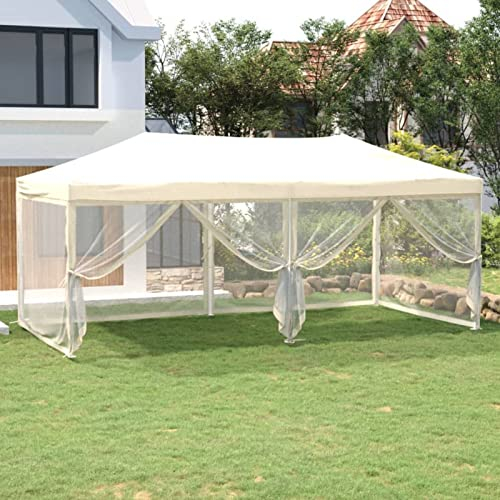 Yolola Partyzelt Faltbar,Partyzelt 3 x 6 m Garten Faltpavillon Pavillon,Gartenpavillon, Gartenzelt,UV-Schutz,Festzelt mit Seitenwänden, für Freien, Garten, Party, Hochzeit, Picknick Creme
