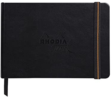 Rhodia 116170C - Rhodia Touch Skizzenbuch Mixed Media Book, 20 Blatt Paint'ON-Papier extraweiß 250g, A6 Querformat, ideal für Mischtechniken und Kunst, Schwarz, 1 Stück