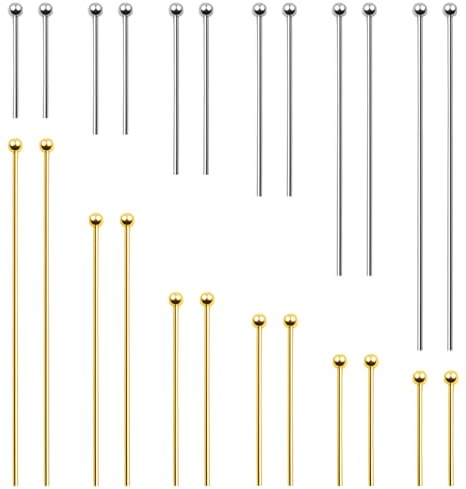 TOAOB 200 Stück Golden Silber Edelstahl Nietstifte Kugelkopf 18mm 20mm 25mm 30mm 40mm 50mm für Ohrring Schmuckherstellung