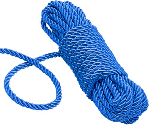 KuTi Kai All Purpose Rope 8 mm 10M - 32 Feet Length Strong Multifunctional Soft 100% Nylon Rope Natural Twisted Durable Long Ropes (Blue)