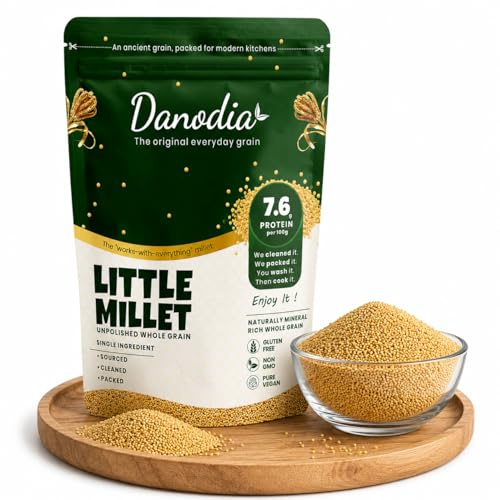 Danodia Foods Little Millet 950 g | kleine Hirse; ganze, unpolierte Körner, glutenfrei, vegan und ideal für Porridge, Khichdi und Beilagen.
