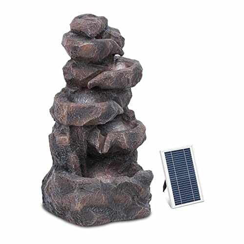 hillvert HT-SF-103 Fontaine de jardin solaire formation rocheuse à plusieurs niveaux Éclairage LED Batterie au lithium Câble 5 m Polyrésine Jeu d'eau solaire Fontaine solaire Jardin