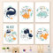 Set Mit 6 Bildern Babyzimmer Cartoon-Dinosaurier Jurassic-Kinderzimmer Dino Wandkunst Leinwandgemälde Nordische Poster und Drucke Wandbilder Kinderzimmer Dekoration-40*50Cm/16*20 Zoll (Ohne Rahmen)