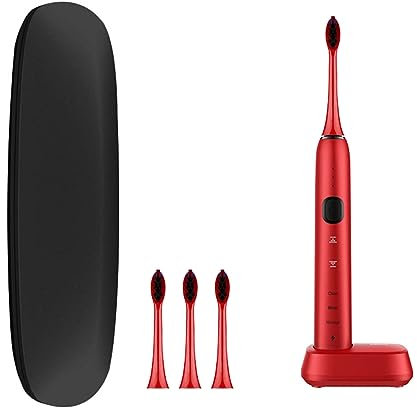 Brosse à dents électrique sonique, 3 modes, commande 3D Touch, minuteur intelligent, boîte cadeau, bleu/rouge (Red)