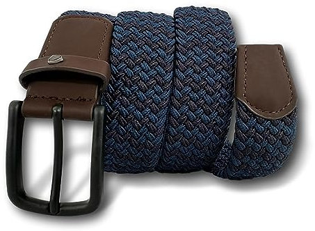 KARMA.DIEM Stretchgürtel Unisex Stoffgürtel Elastisch Flechtgürtel - Geflochtener und Elastischer Dehnbarer Gürtel für Damen und Herren (Small, Blau & Schwarz)