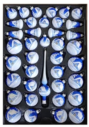 Christbaumschmuck 40er Set in blau-Silber mit wunderschöner Winterlandschaft bemalt, Exclusiv