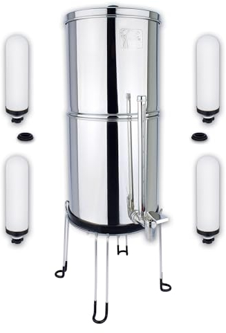 NEWTON Premium Gravity Water Filter System with Heavy Metal & Fluoride Removal | 8.5L Capacity | Complete System with 4x Filter Candles, Stainless Steel Stand & Sight Glass Tap