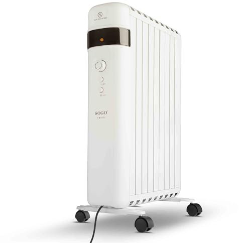 Sogo Calefactor Bajo Consumo Eléctrico Convector Silensioso y Rápido | Termostato Ajustable | 2 potencias 1000/2000W | Protección Contra el Sobrecalentamiento, SIN ACEITE, Blanco (SS-18485)