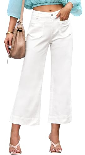 luvamia Wide Leg Jeans for Women Trendy High Waisted Flare Jeans Cropped Denim Pants Stretchy Baggy with Patch Pockets Womens Jeans Stretchy Womens Jeans Size 8 White Slacks for Women Size 10