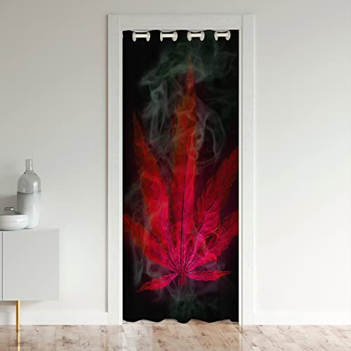Homewish Rideau de Porte Marijuana 150x203 cm, Occultant Rouge À Feuilles de Cannabis, de Placard Thème Boho Exotique Hippie, Feuilles Fumées Rouges de Bohème