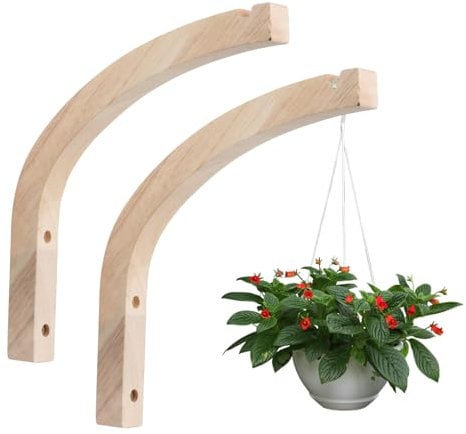 Bhoulandi Wooden Hanging Plant Hooks, Pack of 2 Wall Mounted Hooks for Indoor Plants and Flowers