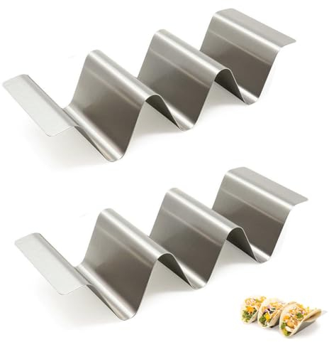 NUWIQ 2 Stück Taco Halter Ständer, Halter Ständer in Wellenform, Edelstahl Taco Halter, Halter Set/Hotdog Halterung, mit Griffen für Halten Tacos, Sandwiches, Hot Dogs und Pfannkuchen