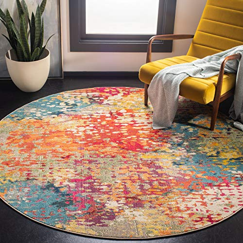SAFAVIEH Boho Teppich für Wohnzimmer, Esszimmer, Schlafzimmer - Madison Collection, Kurzer Flor, Elfenbein und Multi, 180 x 180 cm