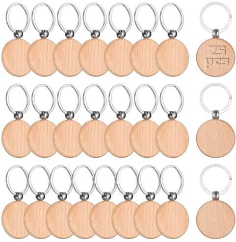 25 Stk Schlüsselanhänger Holz, Personalisierte Runde Leer Rohling, Blanko Holzschlüsselringe Zum Bemalen Beschriftbar Für DIY Dekoration Geschenke Schlüsselbund