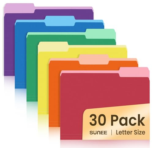 SUNEE File Folders, 30 Pack Manilla Folders 8.5 x 11, Colored File Folders Home Office School Supplies for Documents Files Paper, 6 Assorted Colors
