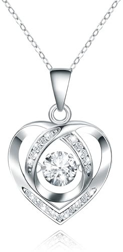 Bistfy Kette Damen Silber 925, Pendant Halskette 4C Moissanite mit GRA Zertifikat und Geschenkbox Halskette Schmuck für Frauen Geburtstags Geschenk Weihnachten Valentinstag Muttertag (Herzkette)