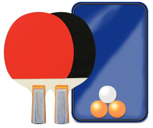 JurciCat Tischtennisschläger Tischtennisschläger Set Mit 2 Tischtennis Schläger 3 Tischtennisbälle und Tragetasche Für Indoor & Outdoor Spiele (Kurzer Griff)