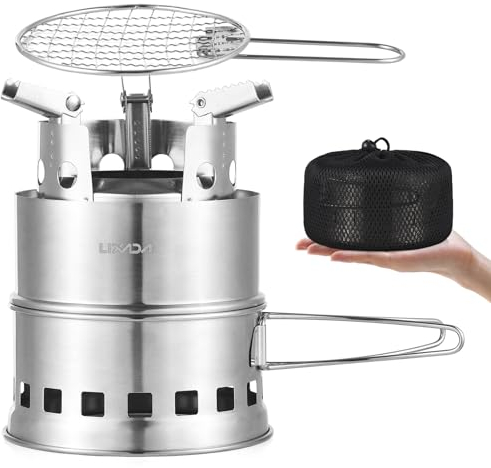 Lixada Fornello da Campeggio Portatile Fornello di Sopravvivenza a Legna ad Alcool Compatto e Leggero per Picnic e Barbecue all'aperto Fornello da Campeggio a Doppia Alimentazione