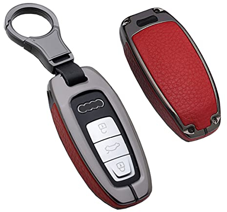 Ysbxitu Metall-Schlüsselhülle-Schlüsselanhänger-Fernbedienung Cover kompatibel mit Audi A3 A6 A7 Q7 Q8 C8 A6L E-tron Staubdicht Key Shell Case hülle Schlüsselgehäuse aus Leder Geschenkidee 3 Tasten