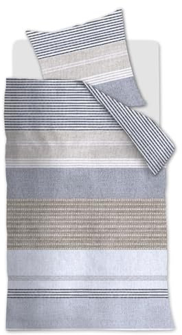Beddinghouse Stitches bettwäsche-Set 2 TLG. - 155x220 - Grau - Flanell - mit Reißverschluss