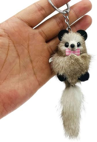 ViWaVee Schlüsselanhänger mit Süßem Waschbär aus Weichem Plüsch für Auto,Anhänger. Geschenk für Frauen, Freundin, Kollegin. (Grau)